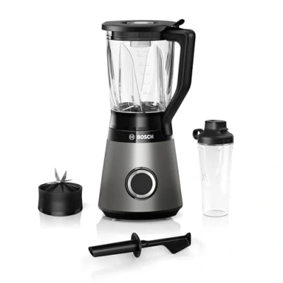 Abbildung von Bosch Standmixer VitaPower Serie 4 MMB6174SN, verbesserte Version, hochwertige Edelstahl Klingen, 1,5l Glasbehälter, 0,6l To Go Flasche, spülmaschinenfeste Teile, 30.000 U/min, 1200 W, silber