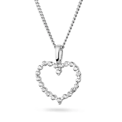 Abbildung von Miore Schmuck Damen Kettenanhänger Herz aus 22 Zirkonia Steinchen Weißgold 9 Karat/ 375 Gold mit einer dazu kostenlosen Sterling Silber Kette