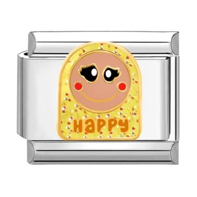 Abbildung von Quiges 9mm Italian Style Charm Modul aus Edelstahl Fröhlicher Smiley für italienische Armbänder