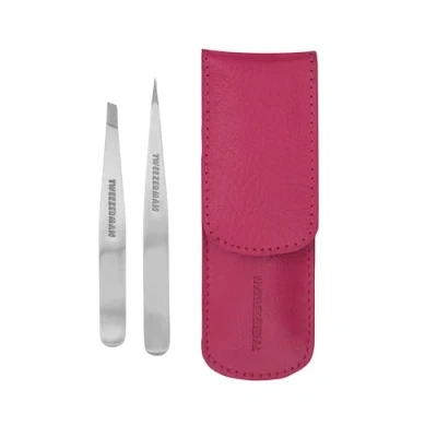 Abbildung von TWEEZERMAN Petite Pinzetten Set (Lederetui, Schräge und Spitze Pinzette, Augenbrauenzupfen, Rostfreier Edelstahl), Pink
