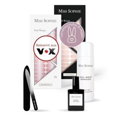 Abbildung von Original Miss Sophie Starterset I Selbstklebende Nagelfolien Nagelaufkleber in Rose Babyboomer &amp; Make Me Blush Kein Absplittern Langer Halt Schnelle einfache Anwendung