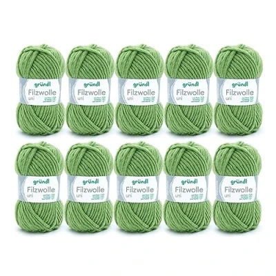 Abbildung von Gründl Filzwolle uni (Wolle zum Filzen, Stricken und Häkeln, Garn aus 100 % Schurwolle, 50 g / m, Nadelstärke: 8 9, 10 x g), Grasgrün