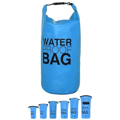 Abbildung von DonDon Dry Bag wasserdichte Tasche 2l, 5l, 10l, 15l, 20l, 30l Pack Sack Beutel mit Schultergurt hellblau 20 Liter
