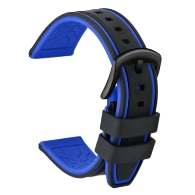 Abbildung von ULLCHRO Unisex Kautschuk Armband mit Gebürstete Edelstahl Silber Schnalle 22mm Schwarz Blau