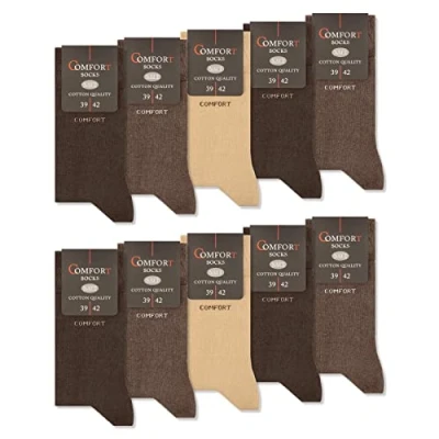 Abbildung von 10 Paar Comfort Socken ohne Gummi &amp; Naht Herren Damen Baumwolle Komfortbund 13100 (Beige Braun 43 46)