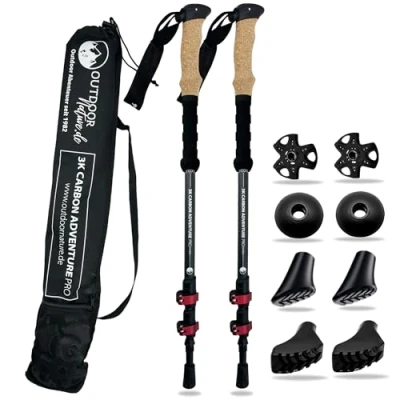 Abbildung von Teleskop Wanderstöcke Carbon mit Korkgriff I Leichte Nordic Walking Stöcke Damen und Herren für Skifahren Wandern Trekkingstöcke Bergsport
