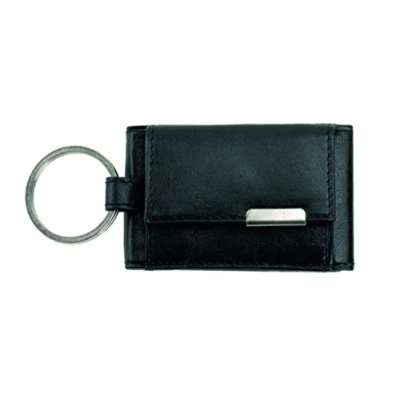 Abbildung von Alassio Mini Geldbörse aus feinem Nappaleder, kleines Portemonnaie mit Metallemblem und Schlüsselring Münzbörse, 8 cm, Schwarz