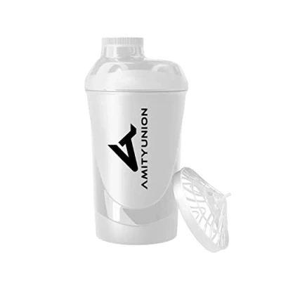 Abbildung von AMITYUNION Protein Shaker Weiß Deluxe 800 ml Eiweiß auslaufsicher BPA frei mit Sieb &amp; Skala für Cremige Whey Proteinpulver Shakes Gym Fitness Bottle Isolate und Trainings Booster