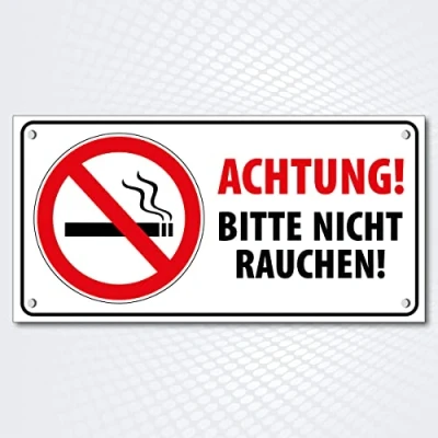 Abbildung von Warnschild Freiform ACHTUNG! BITTE NICHT Rauchen 25 x 12,5 cm Hinweisschild aus Alu Dibond hier keine Zigarette/Zigarre für Innen und Außenbereich verboten