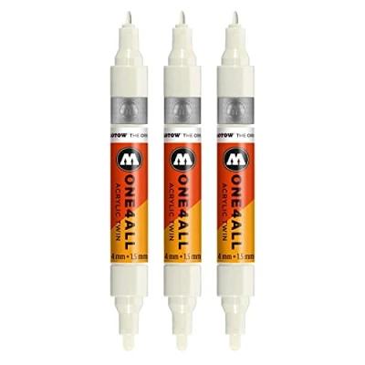 Abbildung von Molotow One4All Acrylic Twin Marker (Strichstärke 1.5 mm und 4 mm, hochdeckend permanent) 3 Stück Farbe 229 natur weiß