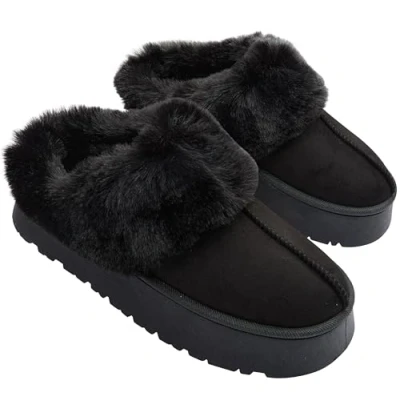 Abbildung von CityComfort Plüsch Hausschuhe Damen, Gefütterte Damen mit Rutschfester Sohle (Schwarz, 37 EU)