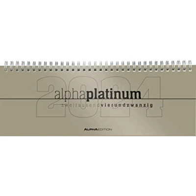 Abbildung von Tisch Querkalender Alpha platinum 2024 Büro Planer 29,7x10,5 cm Kalender 1 Woche 2 Seiten platin Ringbindung Edition