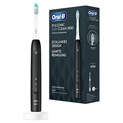 Abbildung von Oral B Pulsonic Slim Clean 2000 Elektrische Schallzahnbürste/Electric Toothbrush, 2 Putzmodi für Zahnpflege und gesundes Zahnfleisch mit Timer, Designed by Braun, schwarz, 1 stück (1er Pack)