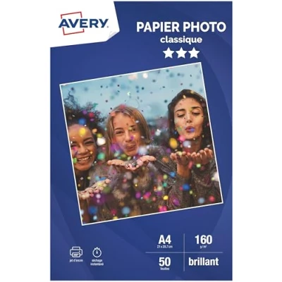 Abbildung von Avery Fotopapier glänzend A4, 50 Blatt, für Tintenstrahldrucker, klassisch, 160 g/m²