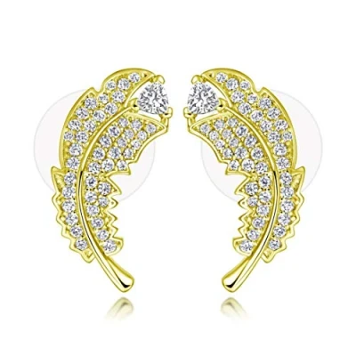 Abbildung von Ohrstecker, Ohrringe Engelsflügel mit Funkelnden Zirkonia Steinen I Hochwertiger Schmuck als Feder Engel für Damen und Frauen in Juweliersqualität (Gold)