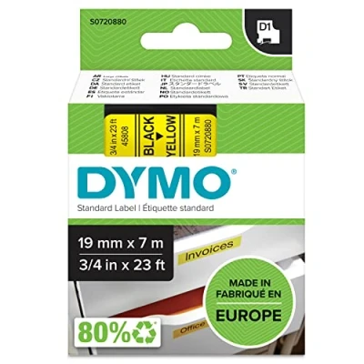 Abbildung von DYMO Original D1 Etikettenband schwarz auf gelb 19 mm x 7 m selbstklebendes Schriftband für LabelManager Beschriftungsgerät