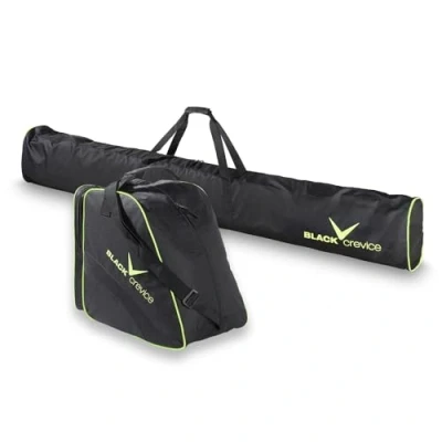 Abbildung von Black Crevice Skitasche Set I Kombi aus Skisack &amp; Skischuhtasche robuste Skitaschen 600D/PVC Ski mit Schultergurt Skibag: 190x13x30cm Skischuhe Tasche: 45x39x25cm (Schwarz/Gelb)