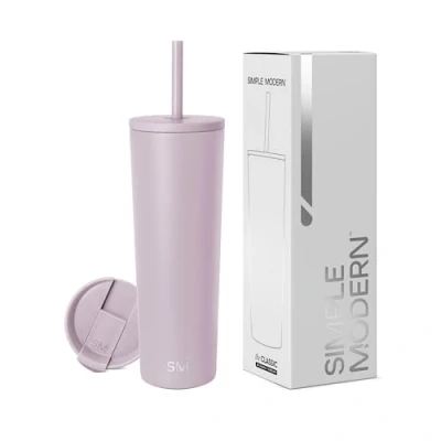 Abbildung von Simple Modern Thermobecher mit Strohhalm und Deckel Trinkbecher Henkel Wiederverwendbare Edelstahl Geschenke für Frauen Männer Classic 830ml Lavender Mist
