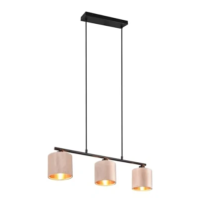 Abbildung von Trio Leuchten Pendelleuchte Julieta 319000344, Metall Schwarz matt, Schirm Samt Beige/goldfarbig, exkl. 3x E14
