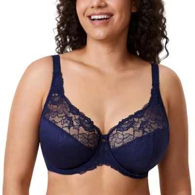Abbildung von DELIMIRA Damen Minimizer BH ohne Einlagen mit Spitze Bügel Große Größen Blaubeere 75I