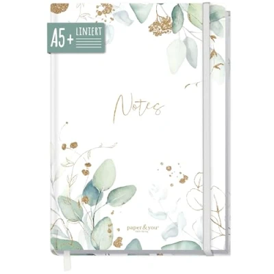 Abbildung von paper&amp;you® Notizbuch A5+ liniert mit Gummiband [Blattgold] 156 Seiten, 78 Blatt als Bullet Journal, Tagebuch, Notizheft nachhaltig &amp; klimafreundlich