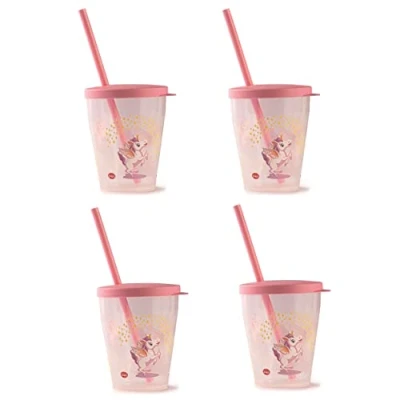Abbildung von Snips Set 4 Trinkbecher mit Deckel und Strohhalm 0,385 LT Einhorn Dekoration Made in Italy Bpa Free