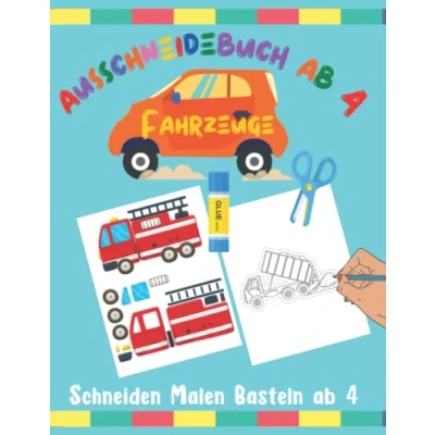 Abbildung von Ausschneidebuch ab 4 Jahre Fahrzeuge: Bastel und Verbessert die Motorik Konzentration Schneiden Malen Basteln Bastelbuch Jahren für Junge Mädchen