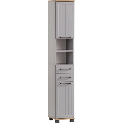 Abbildung von Schildmeyer Hochschrank Jelda 154220, matt weiß/Eiche Landhaus Dekor, 30,3 x 32,6 180,9 cm