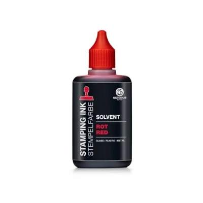 Abbildung von 50 ml Solvent Stempelfarbe rot, wasserfeste Stempelfabe auf Lösemittelbasis für nichtsaugende und nichtporöse Untergründe, lasierend