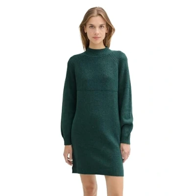 Abbildung von TOM TAILOR Denim Damen Mini Strickkleid mit Stehkragen, 10592 Midnight Forest Green Mélange, L