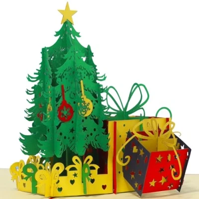 Abbildung von linpopup® Pop Up Weihnachtskarte Weihnachtsbaum 3D Weihnachtsgrußkarte mit Tannenbaum Geschenk für Kinder, Grußkarte Frohe Weihnachten Karte Oma, Frau, Mama &amp; Partnerin, N453