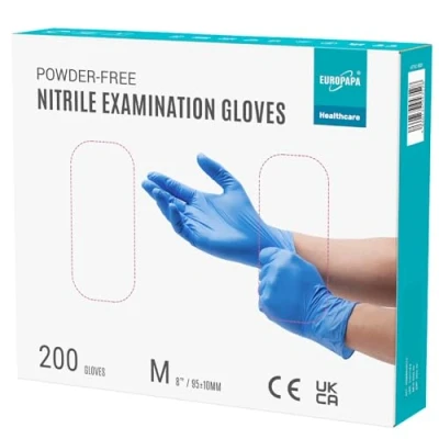Abbildung von EUROPAPA® 200x Einweghandschuhe Nitrilhandschuhe puderfrei Untersuchungshandschuhe EN455 EN374 latexfrei Einmalhandschuhe Handschuhe in Gr. S, M, L &amp; XL verfügbar (M, Ocean Blau)