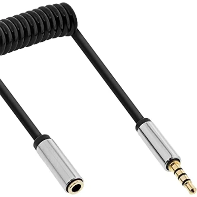 Abbildung von InLine 99284 Slim Audio Spiralkabel Klinke 3,5mm ST/BU, 4 polig, Stereo, 0.5m