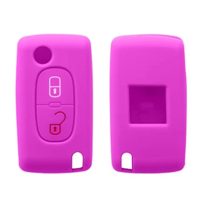 Abbildung von kwmobile Autoschlüssel Silikon Hülle kompatibel mit Peugeot Citroen 2 Tasten Klapp Schlüsselhülle in Pink