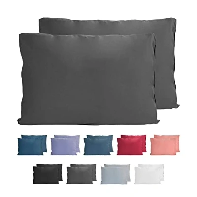 Abbildung von Komfortec 100% Baumwolle Kissenbezüge 2er Set 40x60 cm, Superweicher Premium Jersey Kopfkissenbezug 150 g/m², Kissenhülle, Anthrazit