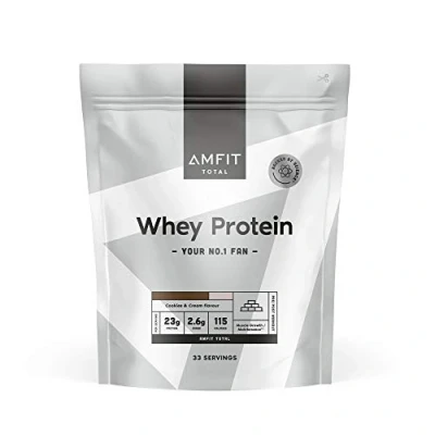Abbildung von Amazon Marke: Amfit Nutrition Molkeproteinpulver, Cookies &amp; Cream, 33 Portionen (1er Pack), 1 kg
