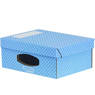 Abbildung von Bankers Box Style Series A4 mit Fenster aus 100% recyceltem Karton, 4 er Pack, blau/weiß