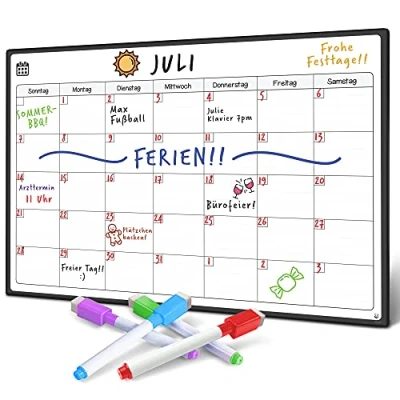 Abbildung von Smart Panda magnetisches Whiteboard und Kühlschrank Kalender ideal, um organisiert zu sein Ideal für Monatsplanungen, Veranstaltungseinträge Ferienpläne Schreibtafel, Monatlich auf Deutsch