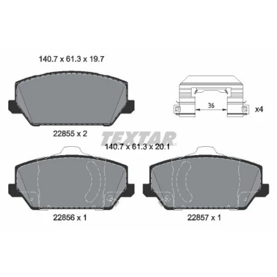 Abbildung von TEXTAR 2285501 Bremsbelagsatz mit akustischer Verschleißwarnung Zubehör HYUNDAI: i30 III Hatchback, Kona SUV, Santa Fé IV