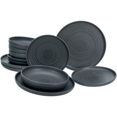 Abbildung von CreaTable 23861, Serie Uno Black Lava Stone, Teller Set 12 teilig