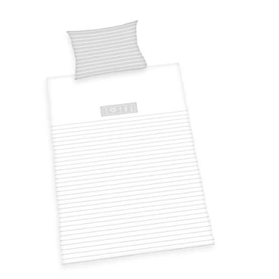 Abbildung von Herding I Love You Bio Bettwäsche Set, GOTS zertifiziert, Wendemotiv, Kopfkissenbezug 40 x 60 cm mit Hoteleinschlag, Bettbezug 100 135 leichtläufigem Reißverschluss, Baumwolle/Renforcé