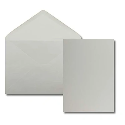 Abbildung von 25 Stück Karte mit Umschlag Set Einzel Karten Din A5 14,8 x 21 cm hellgrau Brief Umschlägen C5 15,4 22 Nassklebung