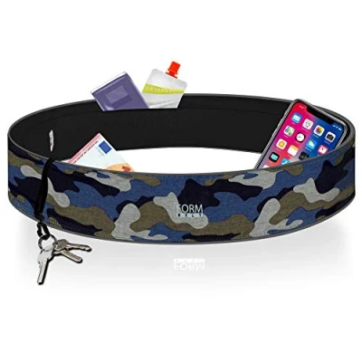 Abbildung von Formbelt® Laufgürtel für Handy Smartphone passend iPhone 12 X XS XR Plus Samsung Galaxy S20 S10 Lauftasche Running Laufen Bauchtasche zum (blau Camouflage, S)