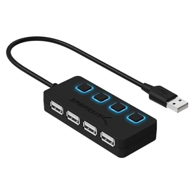 Abbildung von SABRENT USB Hub, Adapter 2.0, verlängerung mit EIN/AUS schaltern Geeignet, Verteiler mehrfach für PS4 PS5, Playstation 5, Laptop, PC, drucker, MacBook, Stick (HB UMLS)