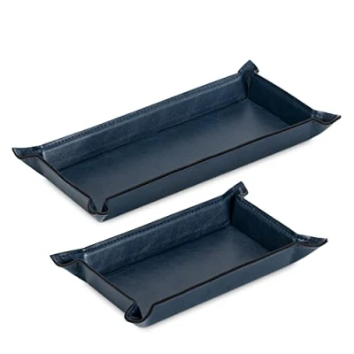 Abbildung von Navaris Lederschale Tablett aus Kunstleder 2x Schale Ablage Leder Ablageschale für Schmuck Schlüssel Münzen Handy Schlüsselablage Organizer blau