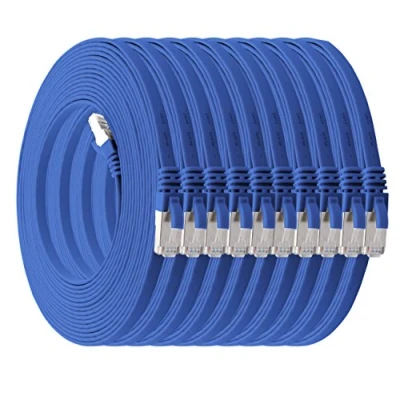Abbildung von 1m blau 10 Stück Cat7 Flachkabel Netzwerkkabel Cat 7 Rohkabel Gigabit Lan (10Gbit/s) Flachbandkabel Verlegekabel Patchkabel Flach Slim Rj 45 Stecker Cat6a
