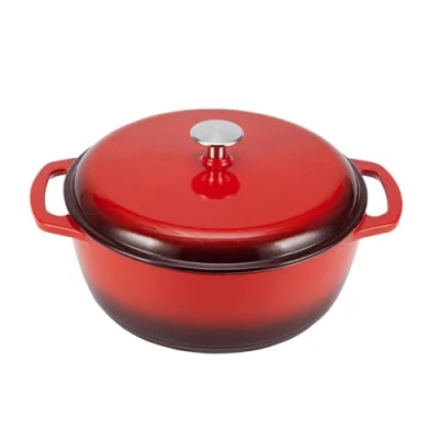 Abbildung von Amazon Basics Rund, Schmortopf aus emailliertem Gusseisen, 5.6 L, Rot
