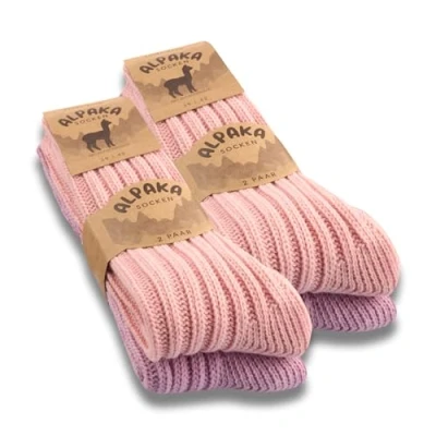 Abbildung von 4 Paar Alpaka Socken Herren Damen Wollsocken warme Wintersocken 20900 (Rosa Lila 35 38)