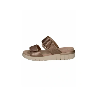 Abbildung von CAPRICE Comfort Damen Pantoletten aus Leder mit Klettverschluss, Beige (Taupe Metallic), 39 EU