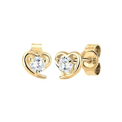 Abbildung von Elli PREMIUM Ohrringe Damen Herz Liebe Freundschaft mit Zirkonia Kristalle in 585 Gelbgold